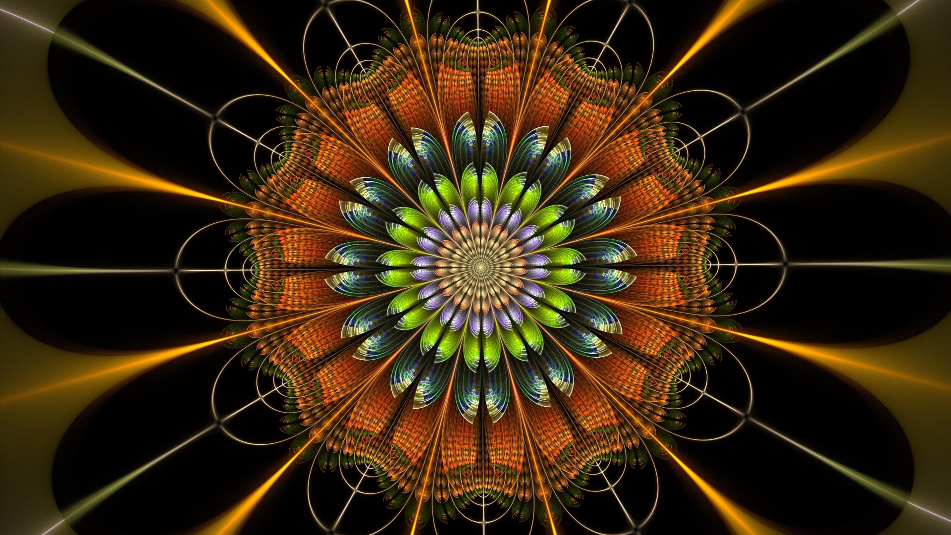 Красивый разноцветный абстрактный цветок, 3д графика