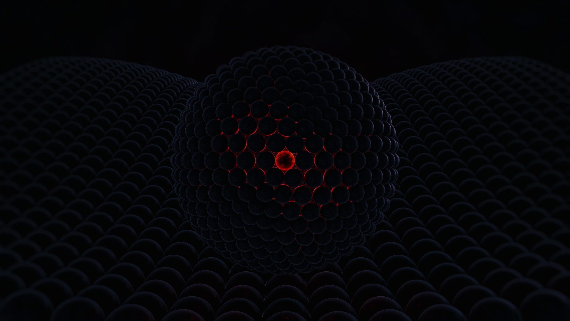 Черный шар со светящимся центром на черной поверхности 3д графика