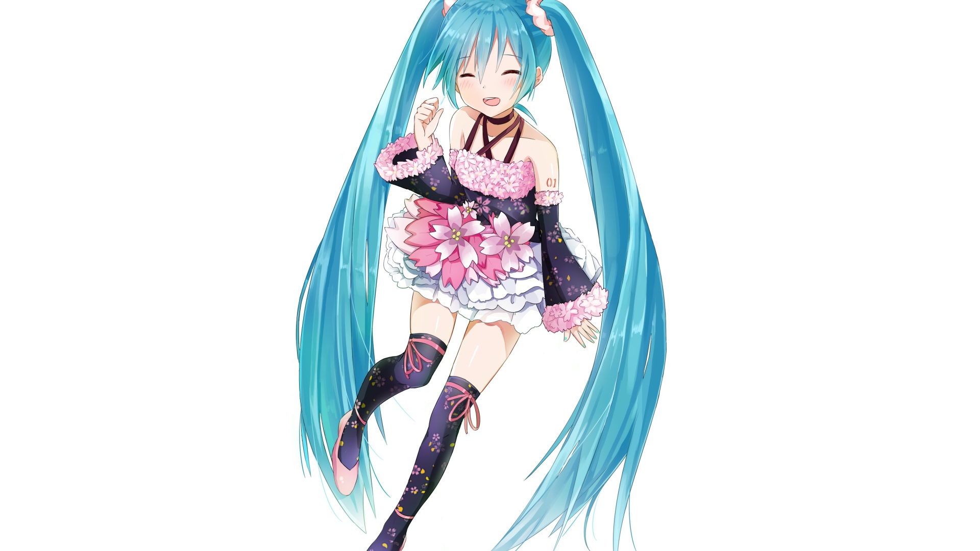 Девочка с голубыми волосами Hatsune Miku аниме Вокалоид 