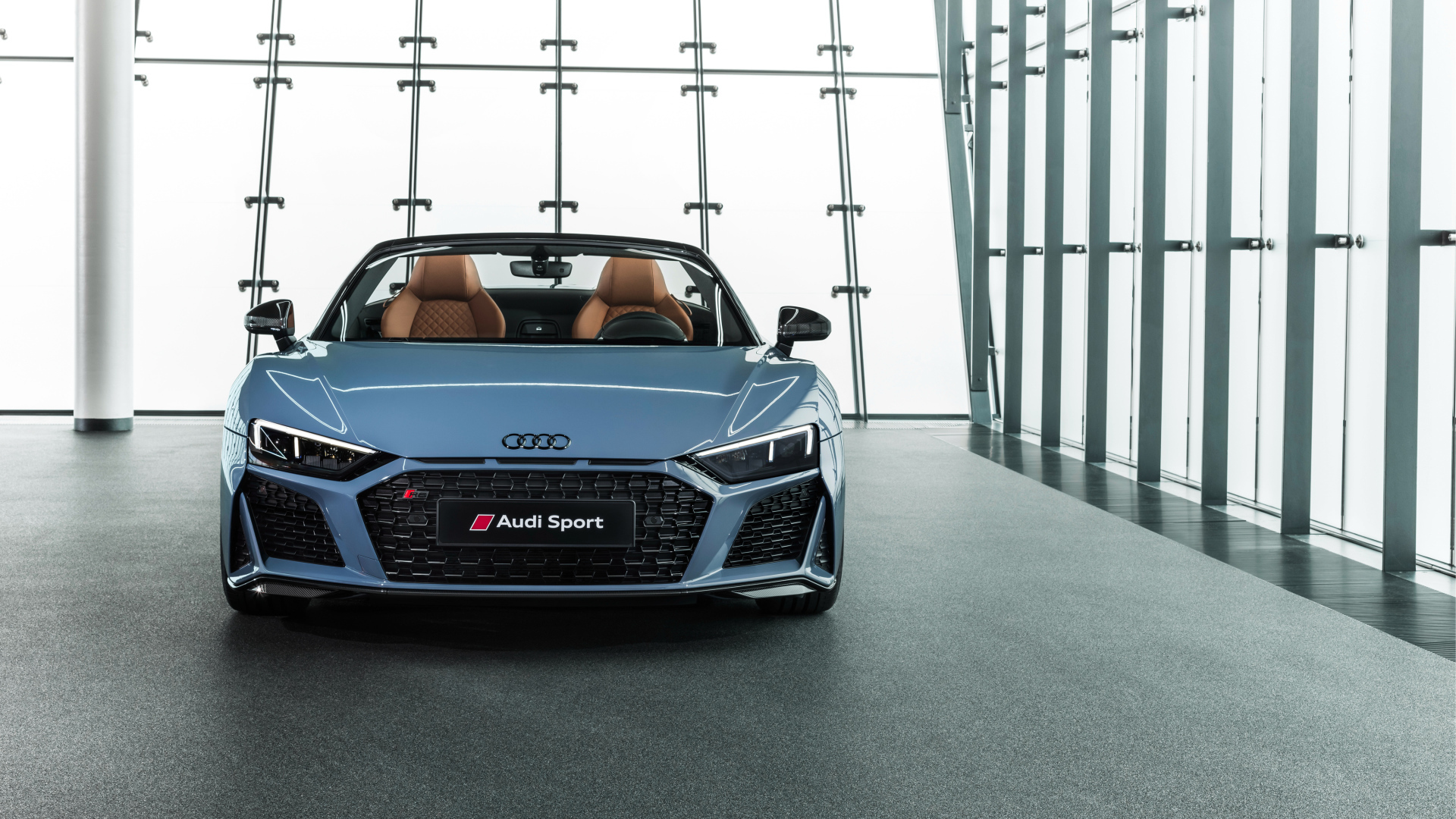 Silver Car Audi R8 Spyder V10 2019 Front View Desktop Wallpapers 1920x1080