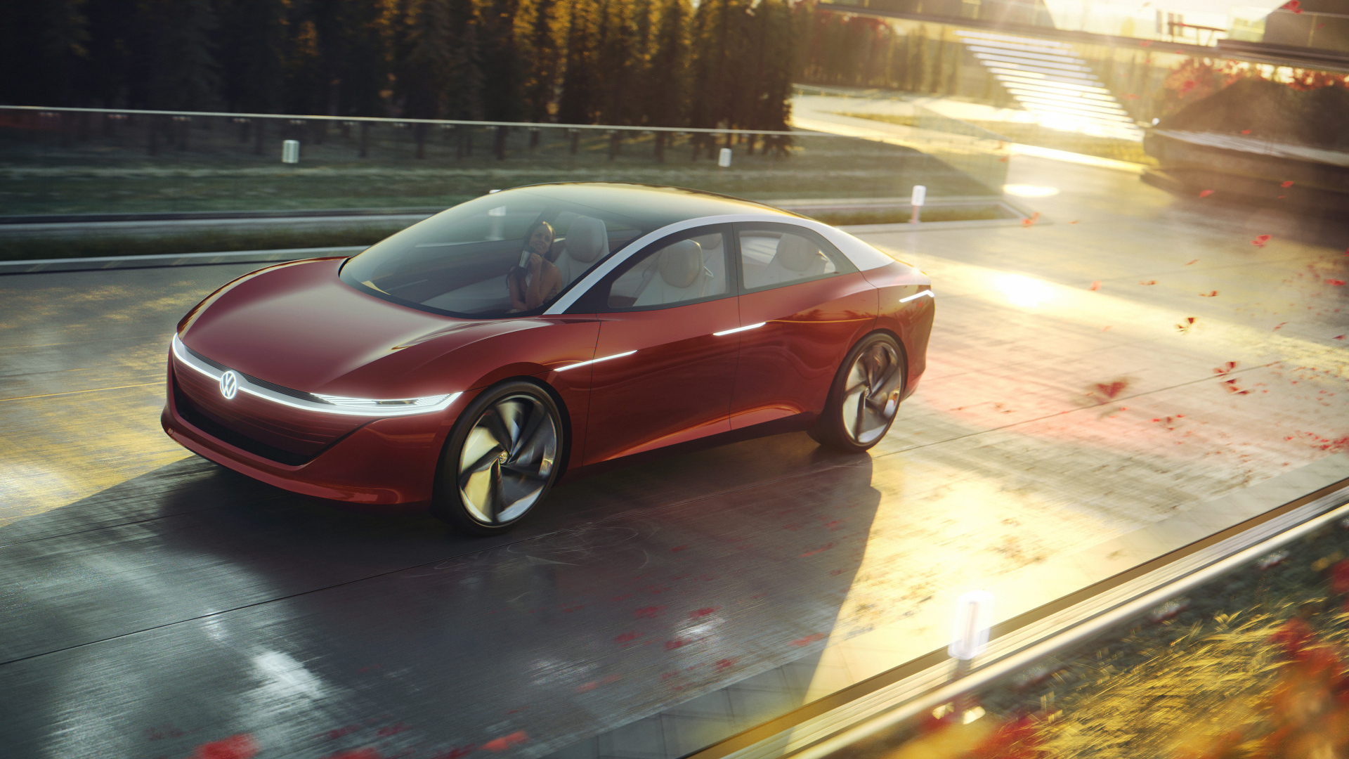 Красный автомобиль Volkswagen Id Vizzion