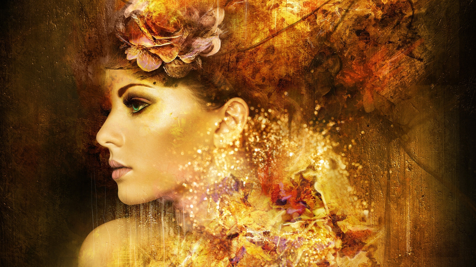 Фантастическая зеленоглазая девушка, лицо в профиль