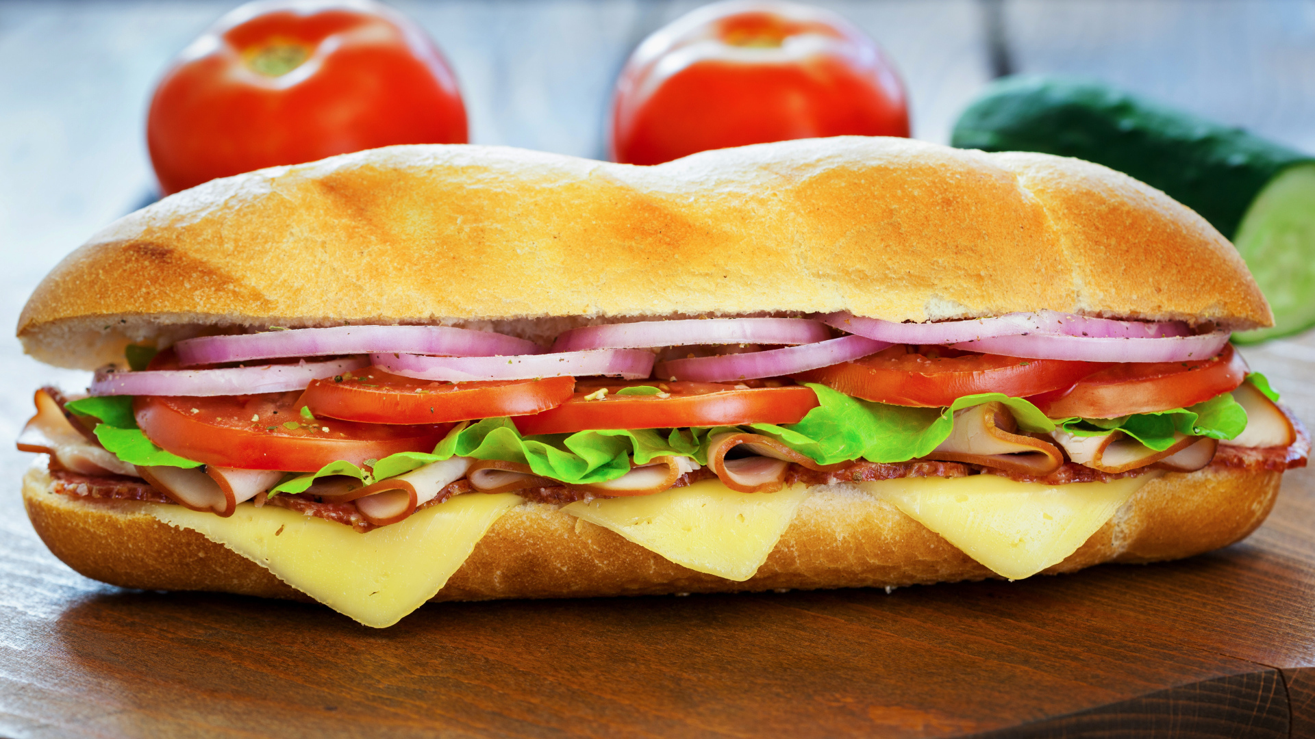 Big sandwich on the table close up Desktop wallpapers 1920x1080