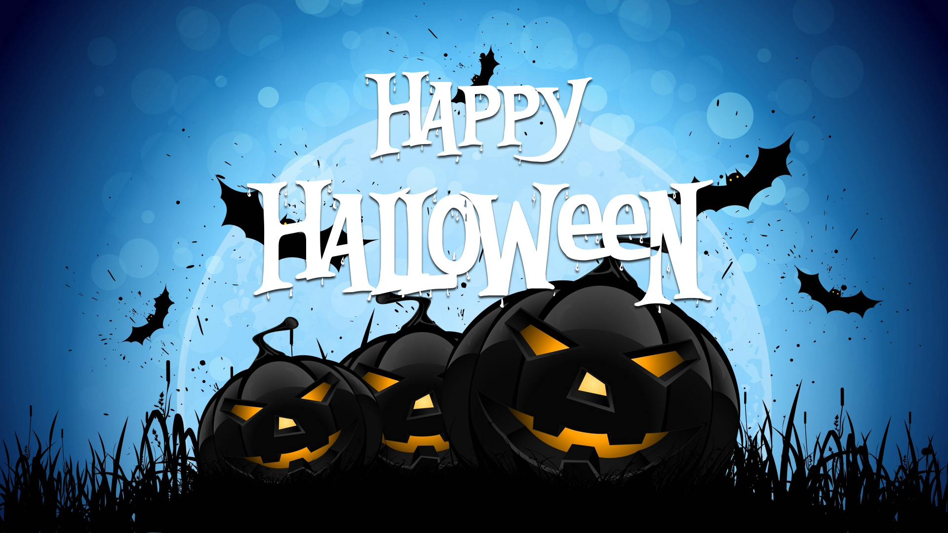 Черные тыквы на голубом фоне, Счастливого Хэллоуина