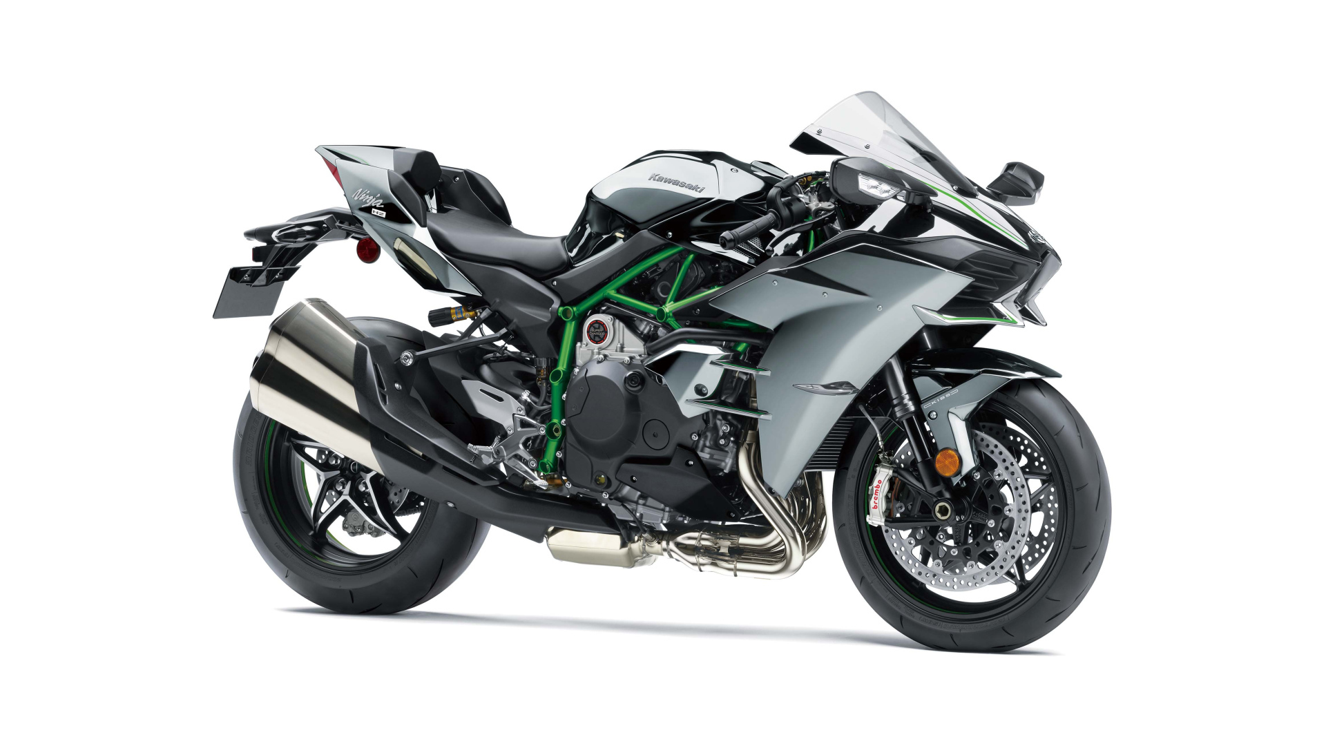 Мотоцикл Kawasaki Ninja H2,  2019 на сером фоне