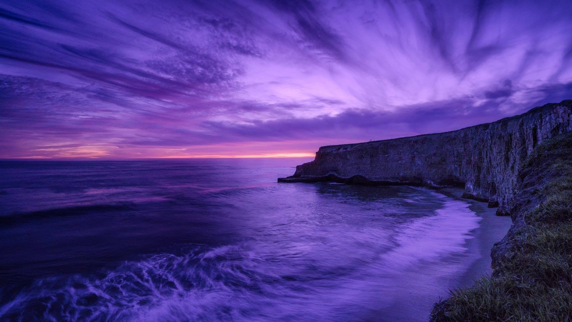 Lilac Sunset Over The Sea Desktop Wallpapers 1920x1080
