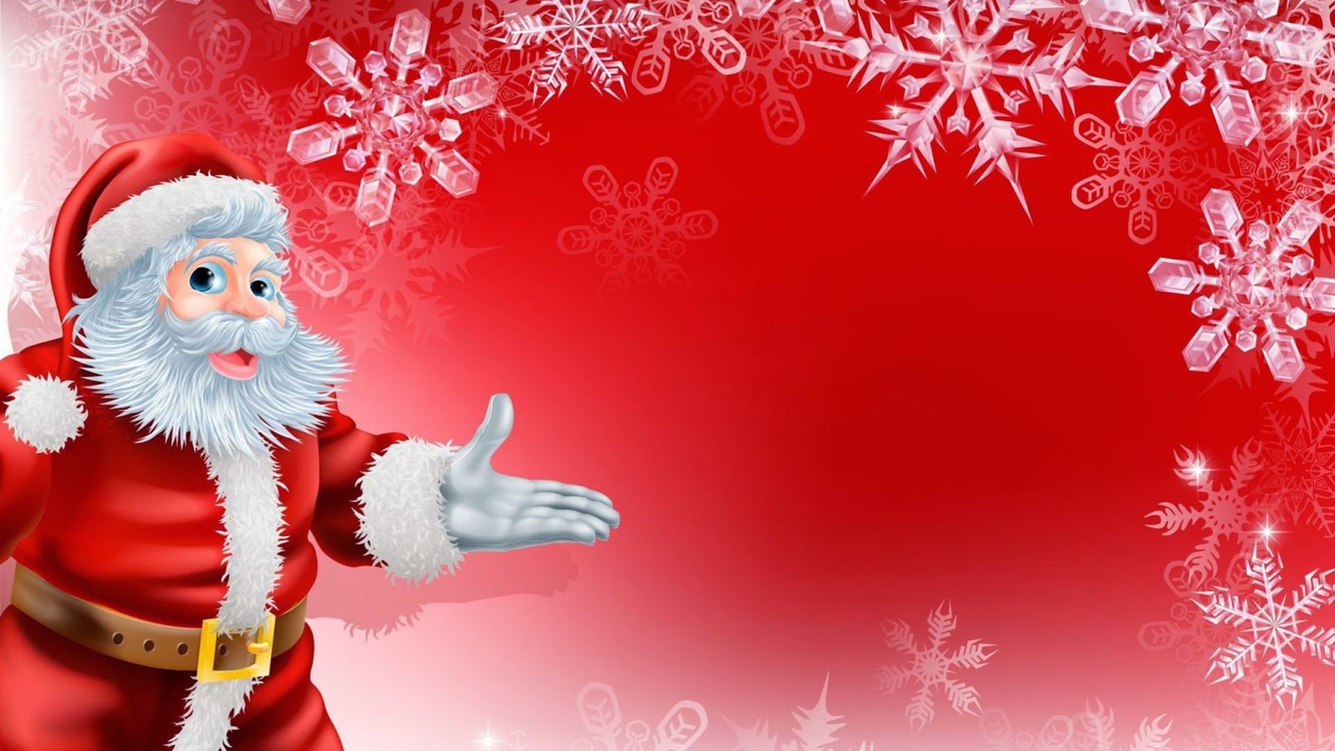 Санта Клаус на красном фоне с белыми снежинками, фон для новогодней открытки