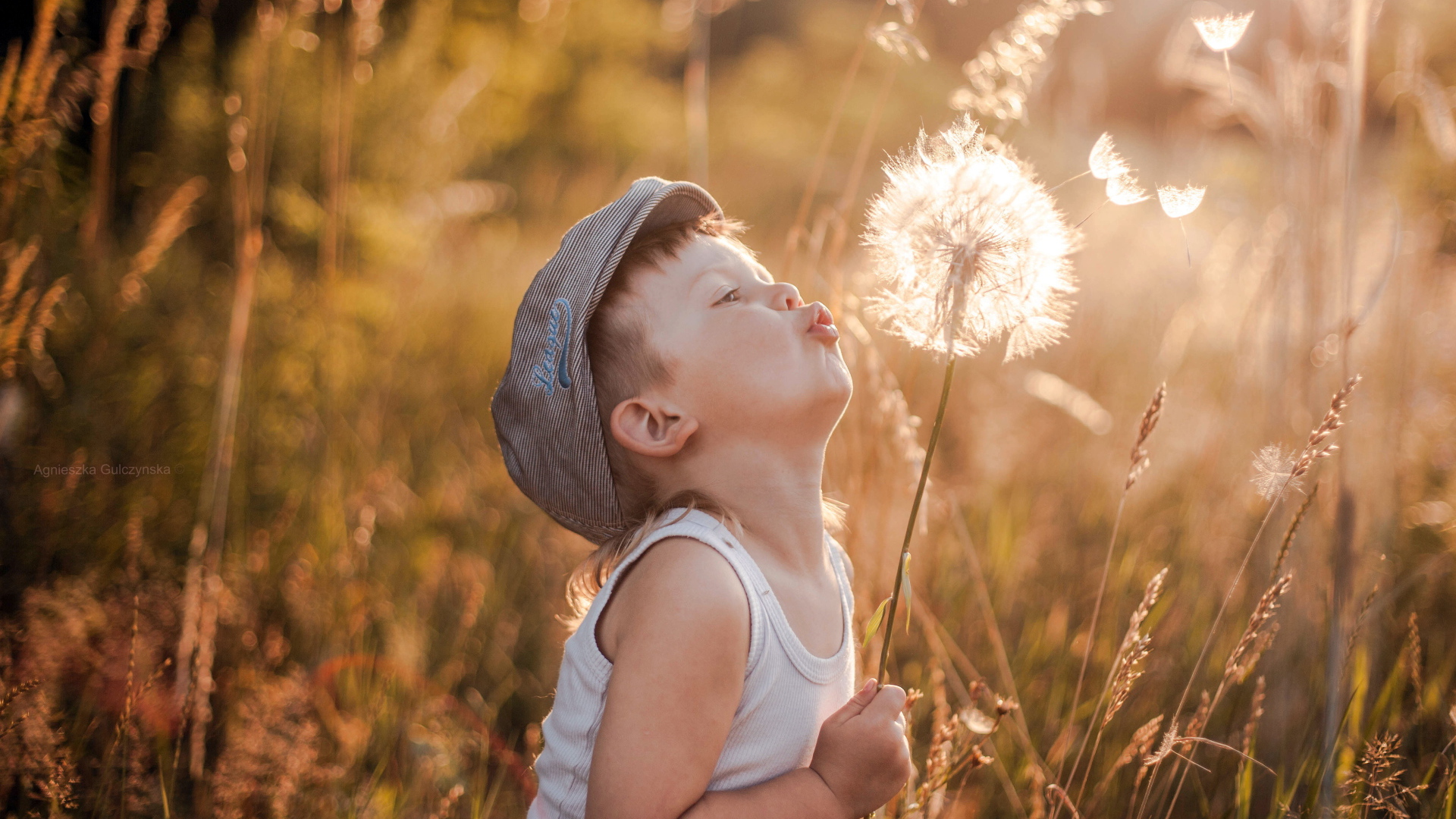 Мальчик с большим одуванчиком в руке