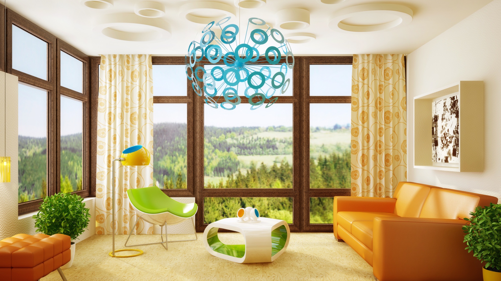 Уютная детская комната с большими окнами 