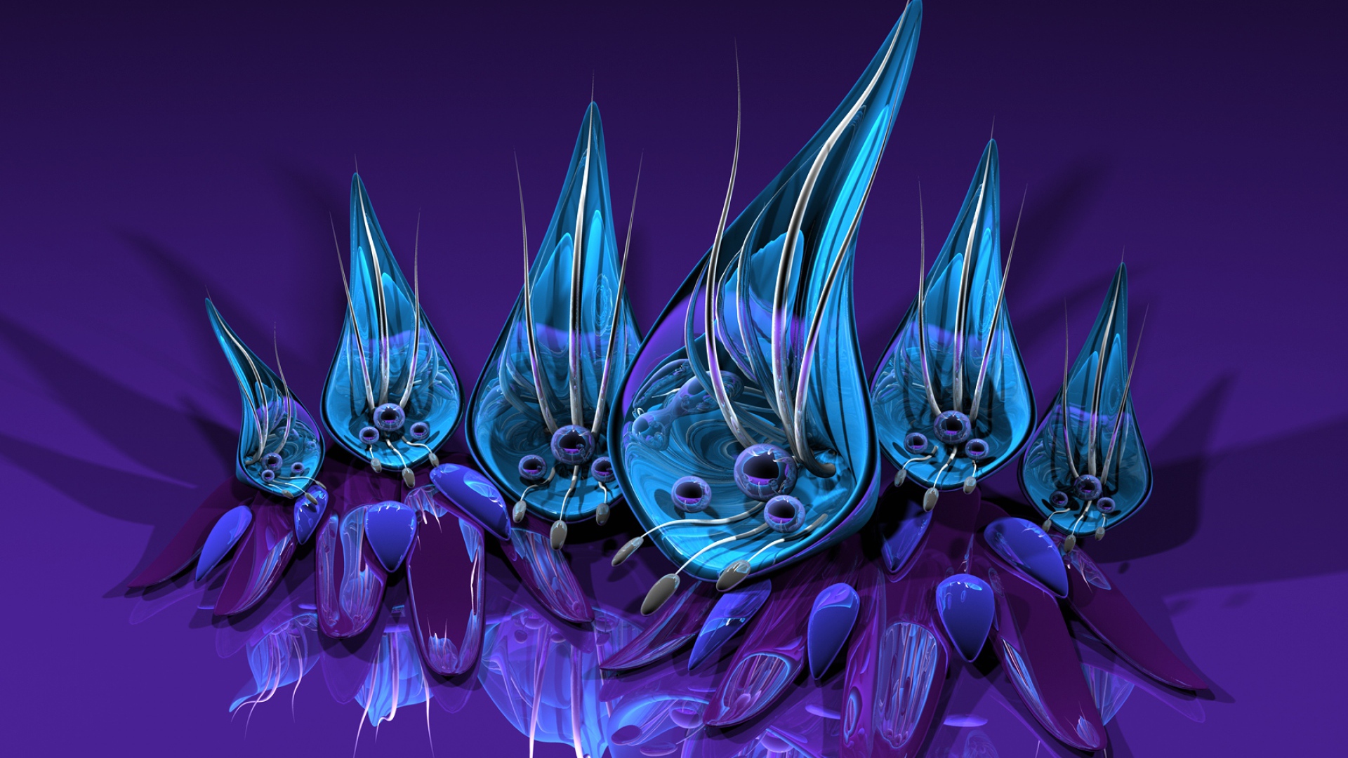 Абстрактные цветы на фиолетовом фоне 3д графика