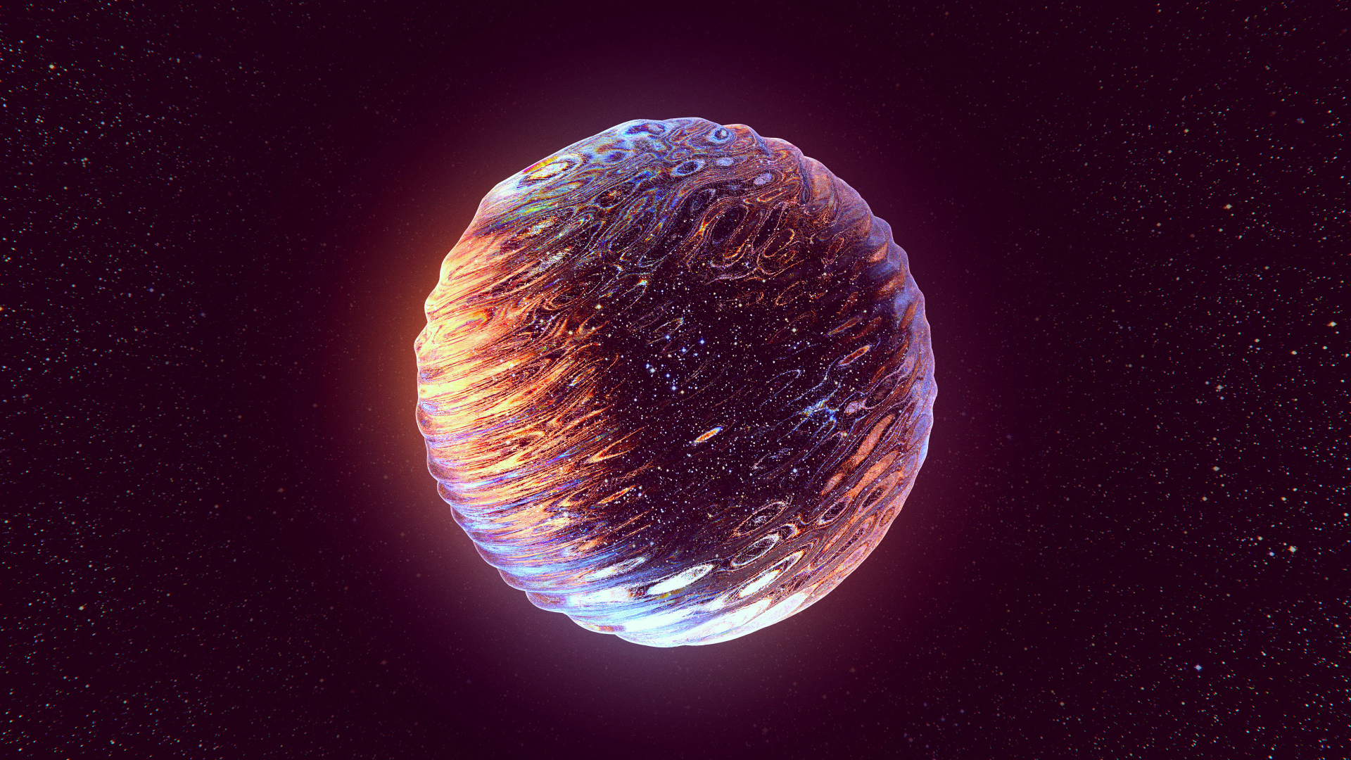 Абстрактная блестящая планета на фоне неба