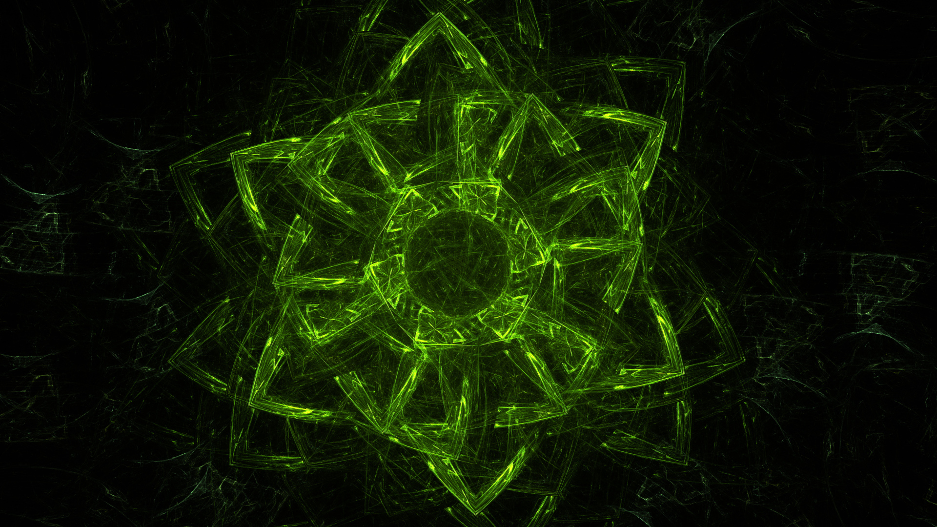 Beautiful abstract green star on a black background