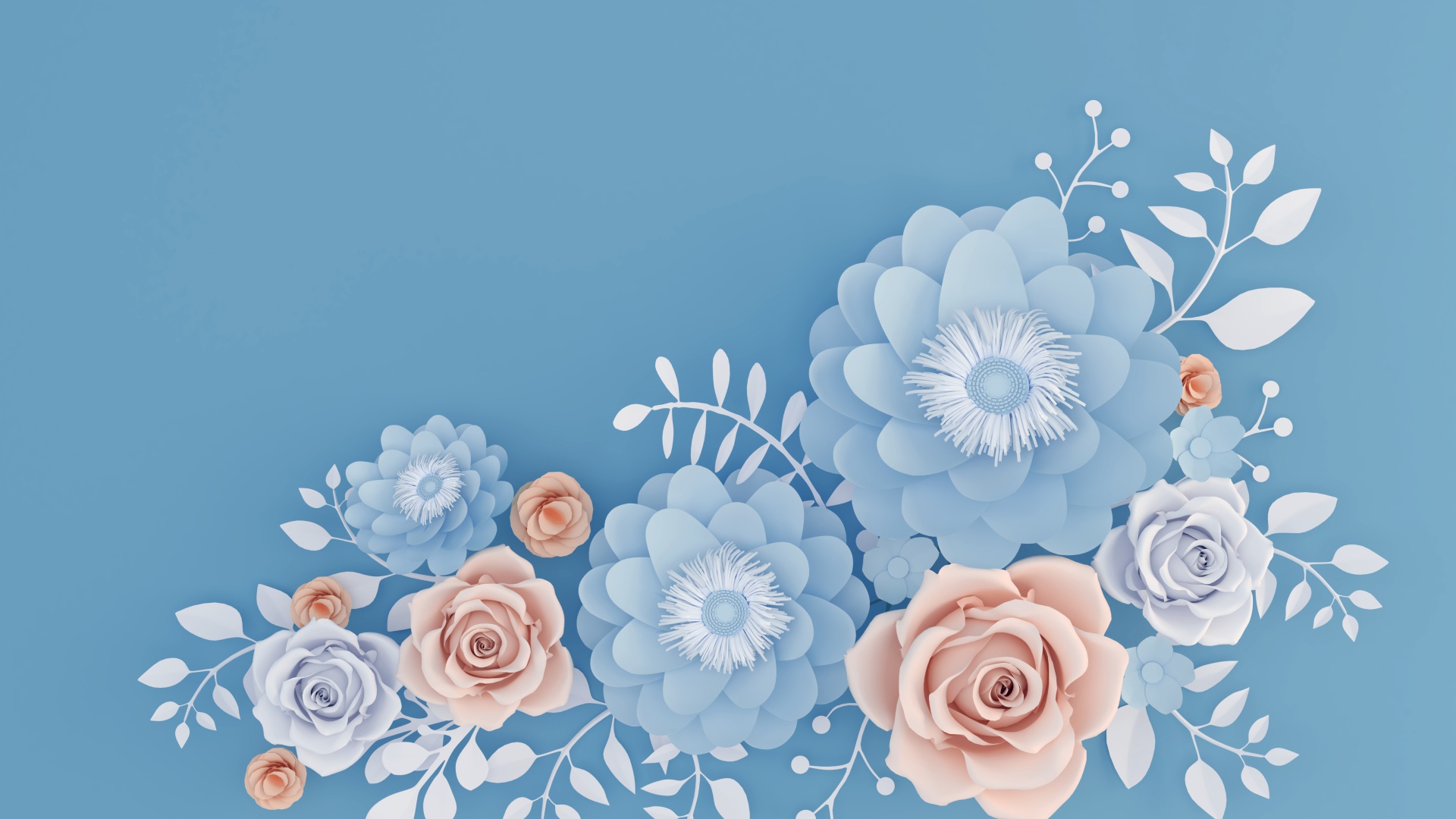 Декоративные цветы на голубом фоне