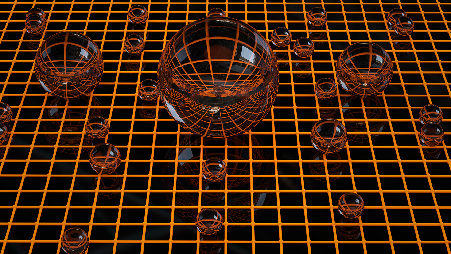 Стеклянные сферы на сетке 3д графика