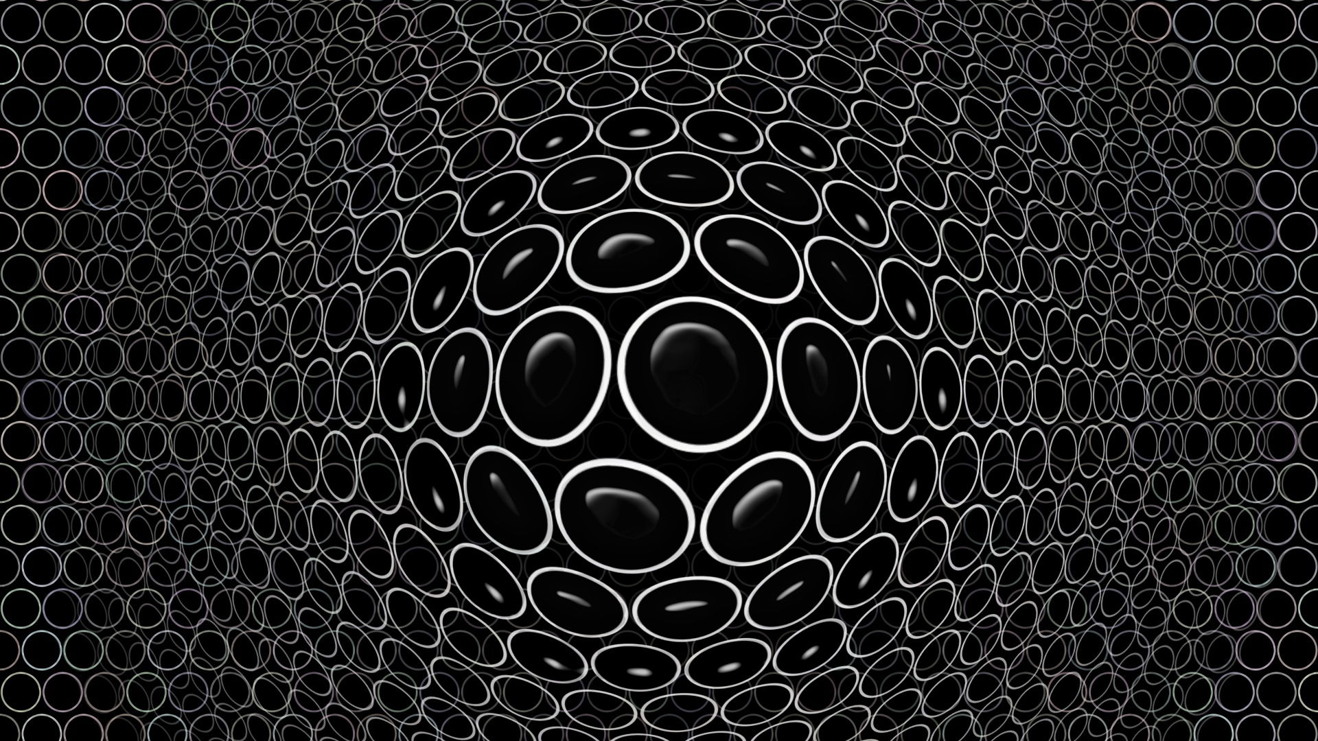 Белые круги на черном фоне 3д графика