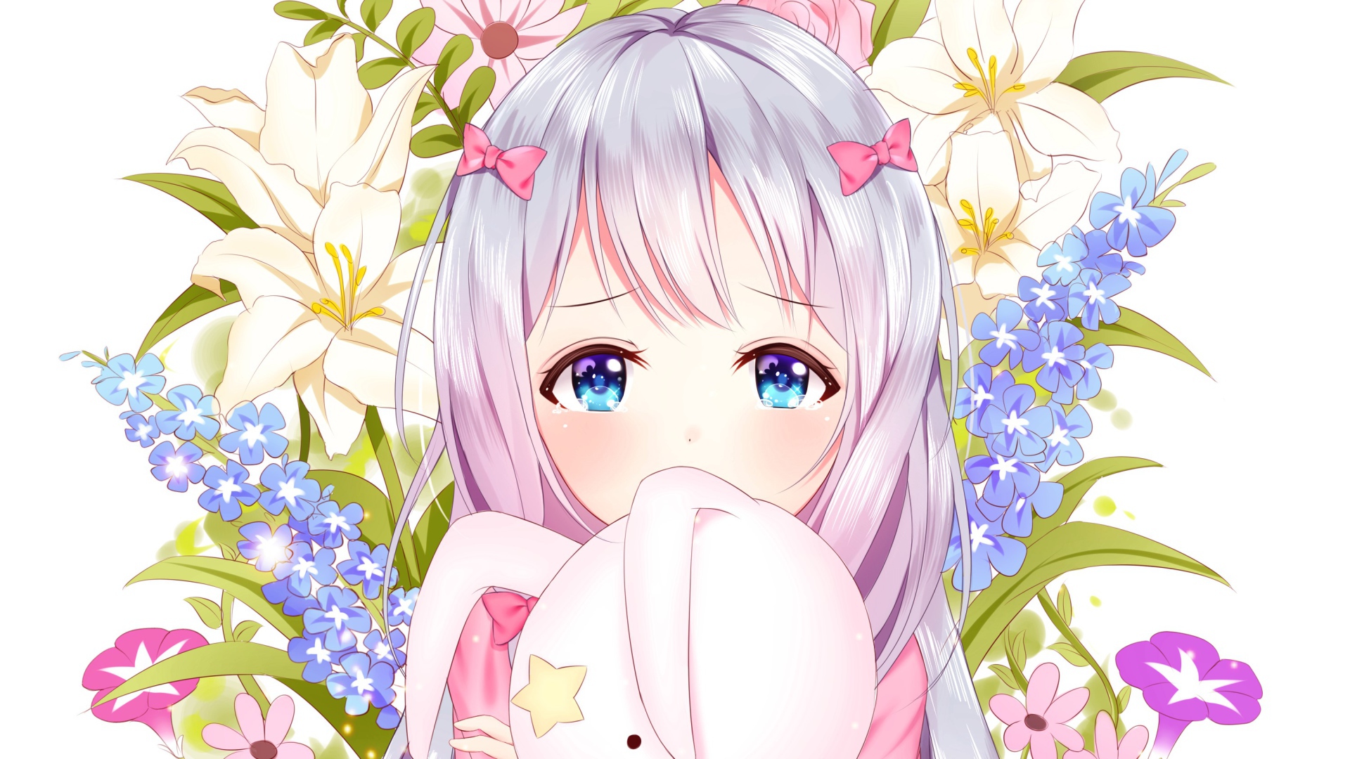 Красивая девушка аниме Эроманга-Сэнсэй с голубыми глазами