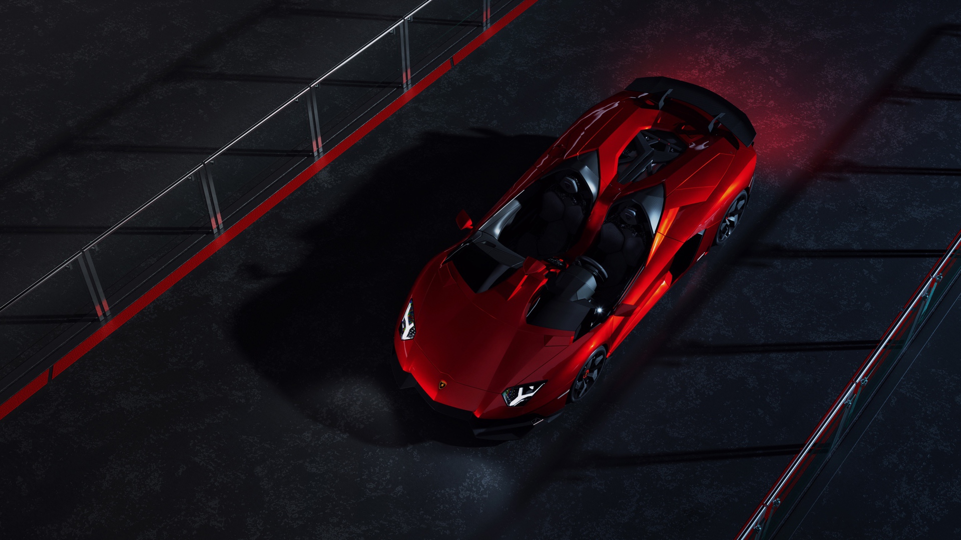 Красный спортивный автомобиль Lamborghini Aventador J CGI вид сверху