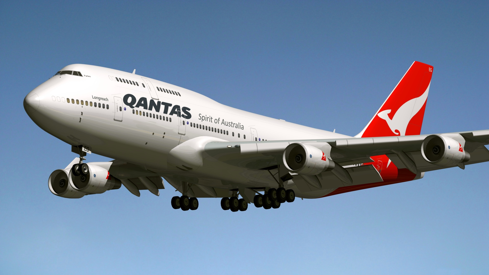 Пассажирский боинг 747-400 авиакомпании Qantas в небе