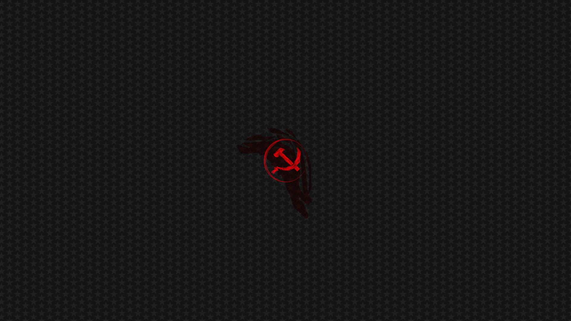 Red hammer and sickle on a gray background with stars