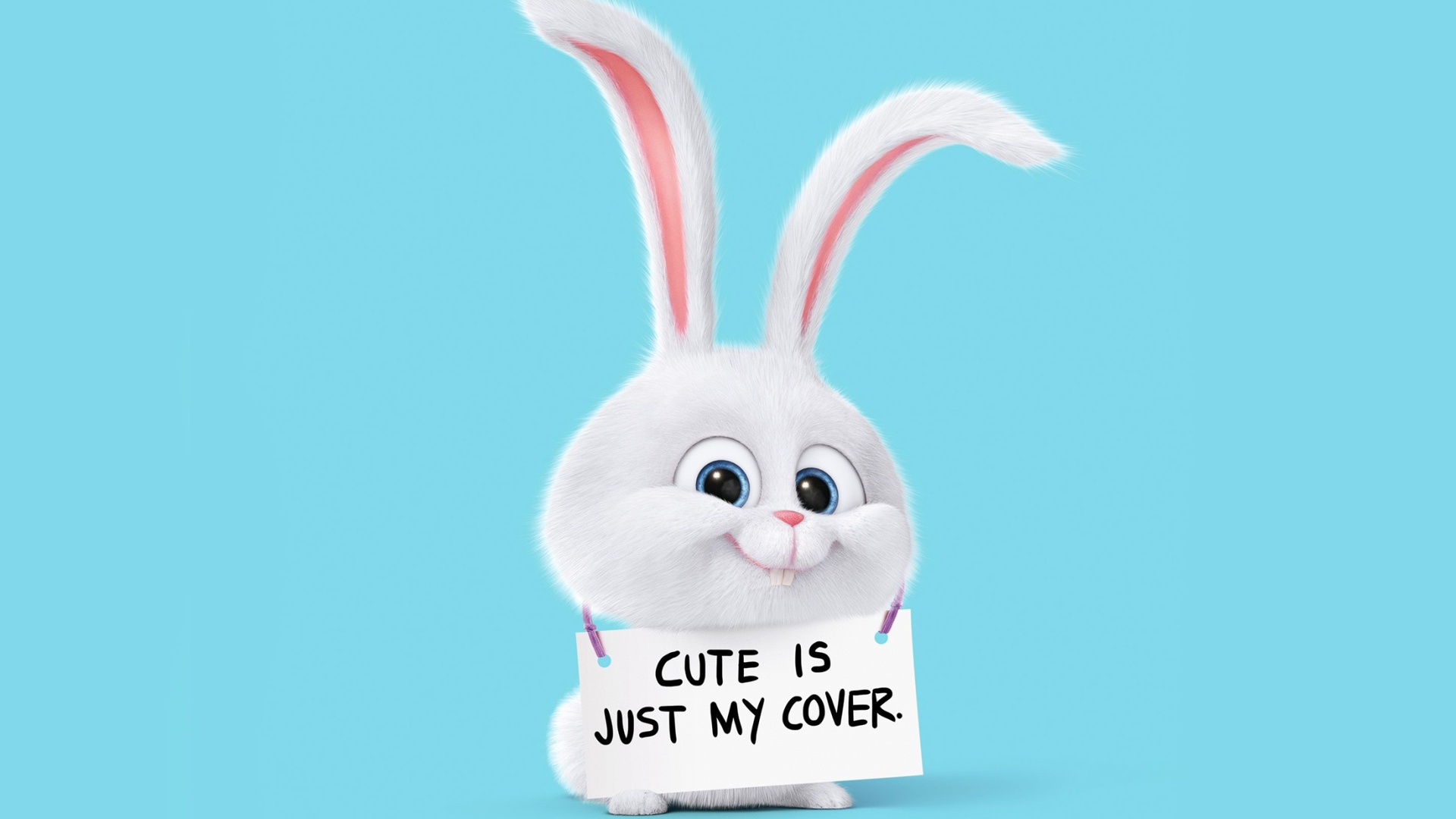 Кролик из мультфильма Тайная жизнь домашних животных 2 на голубом фоне