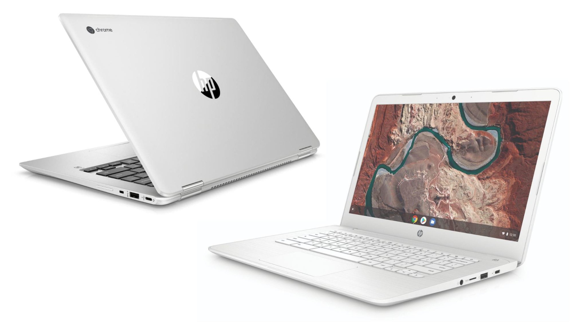 HP Chromebook x360 14 G1 portable laptops on white background