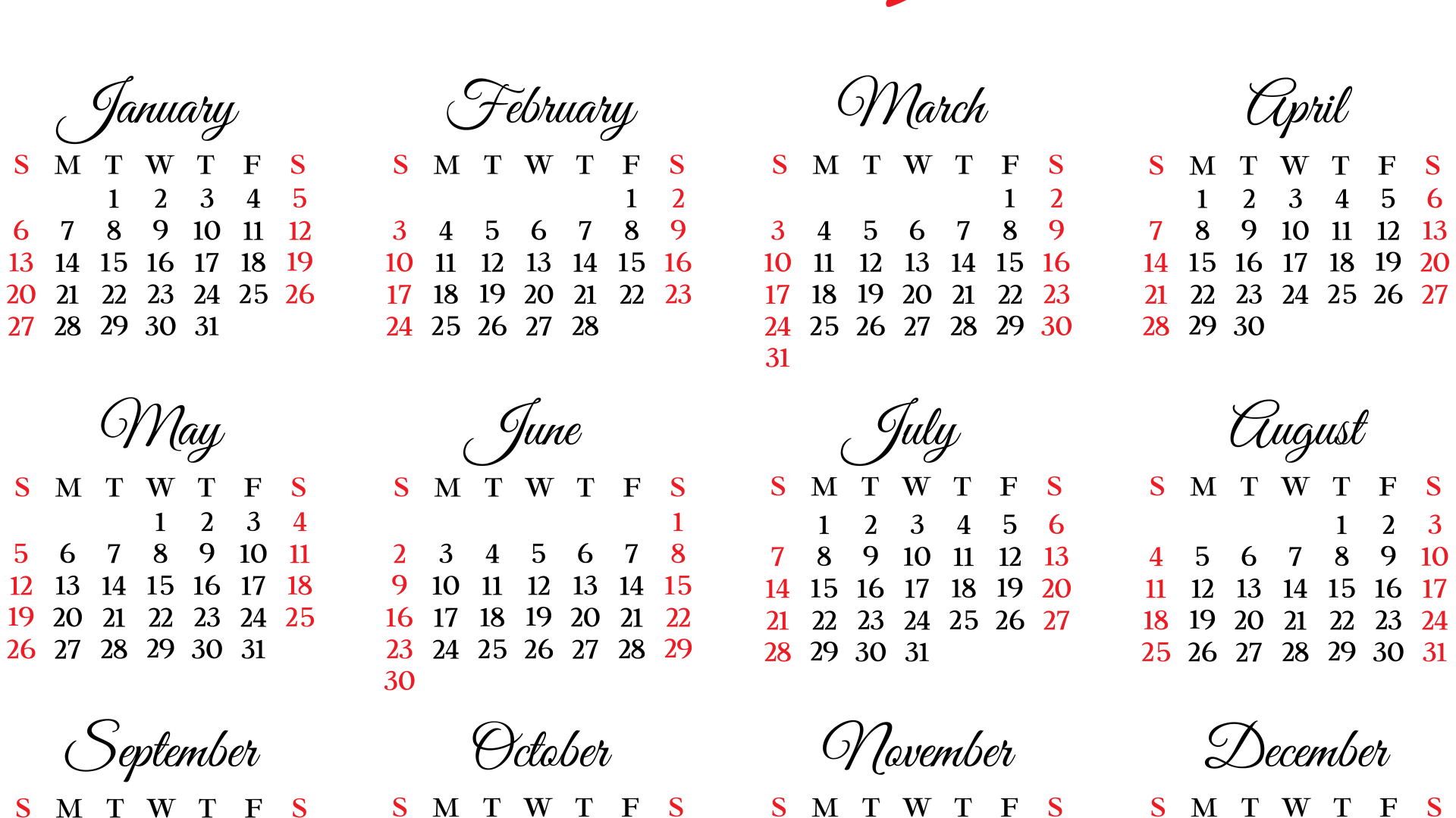 Календарь на 2019 года на белом фоне