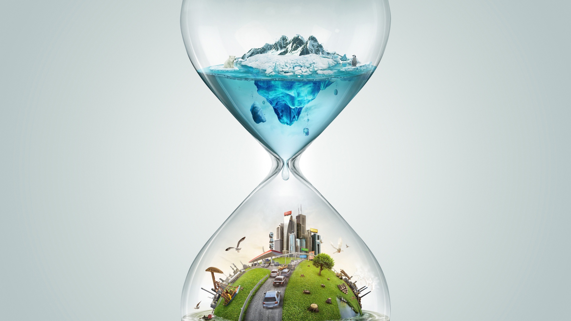 Креативные песочные часы на сером фоне