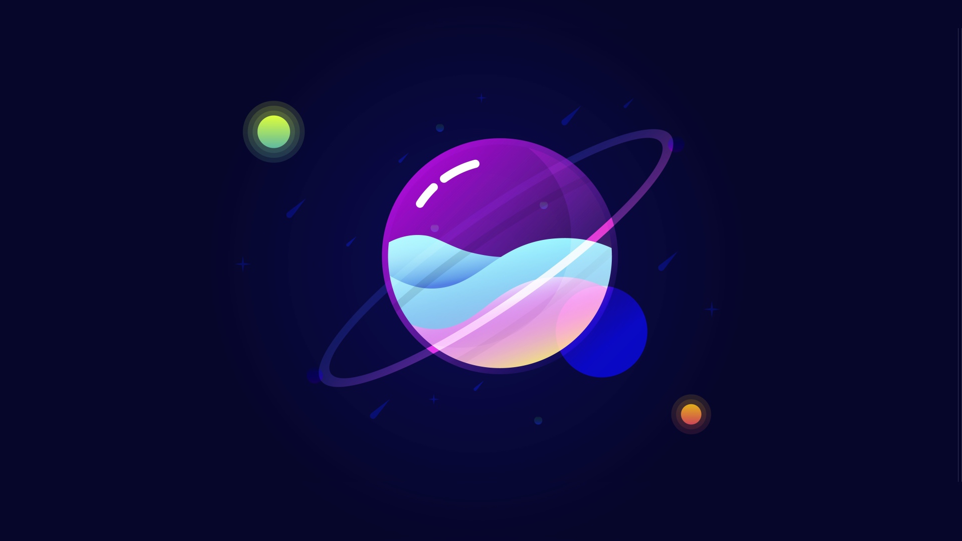 Разноцветная нарисованная планета на синем фоне