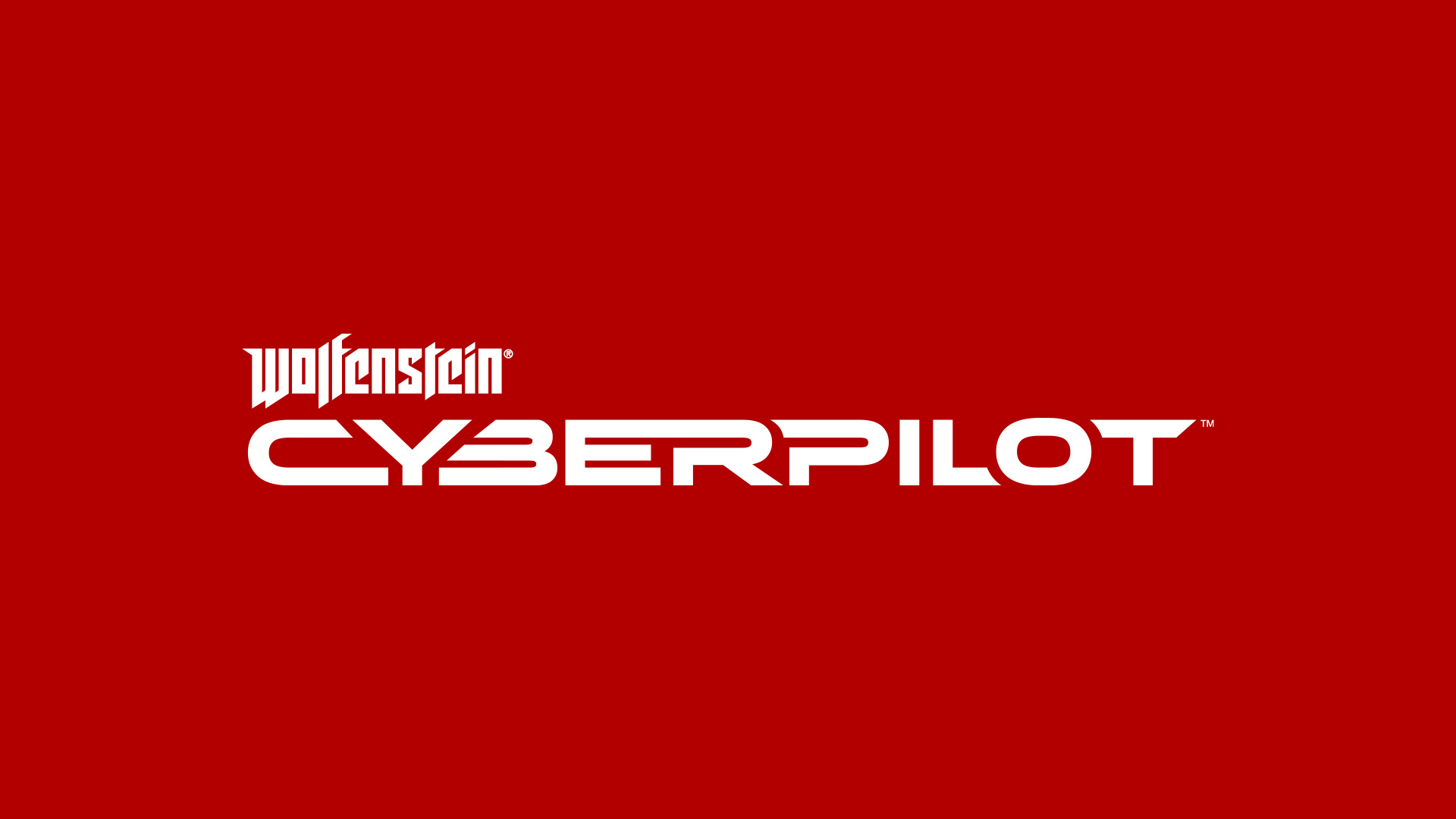 Логотип компьютерной игры Wolfenstein Cyberpilot, 2019 года на красном фоне