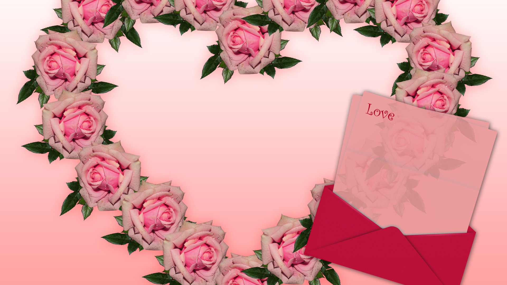Сердце из розовых роз с письмом 