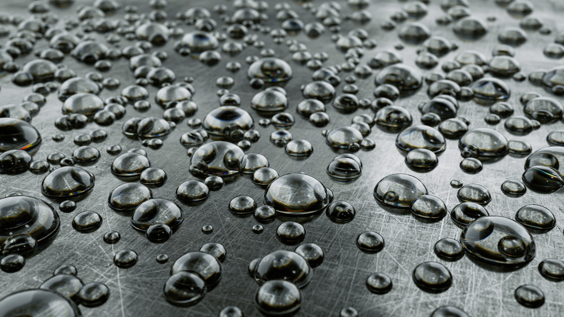 Много капель на серой железной поверхности 