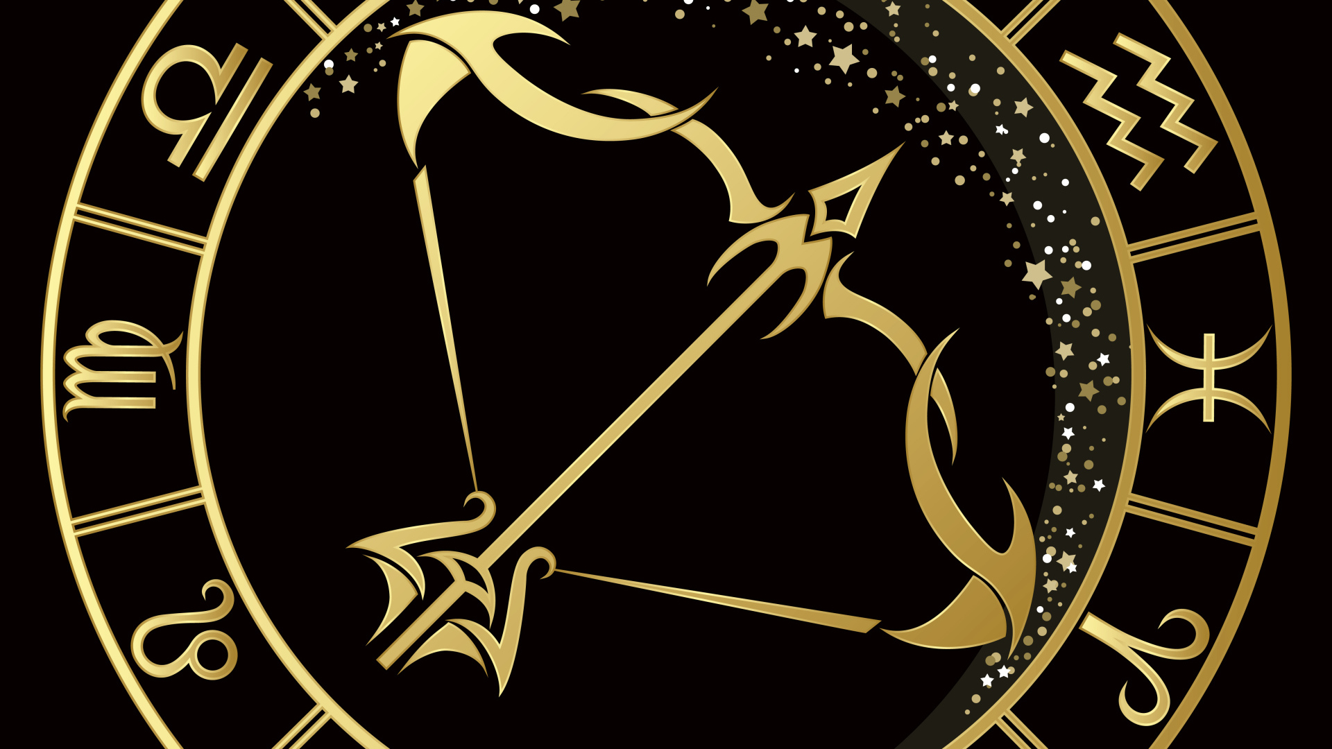 Golden zodiac sign Sagittarius on a black background Desktop wallpapers  1920x1080