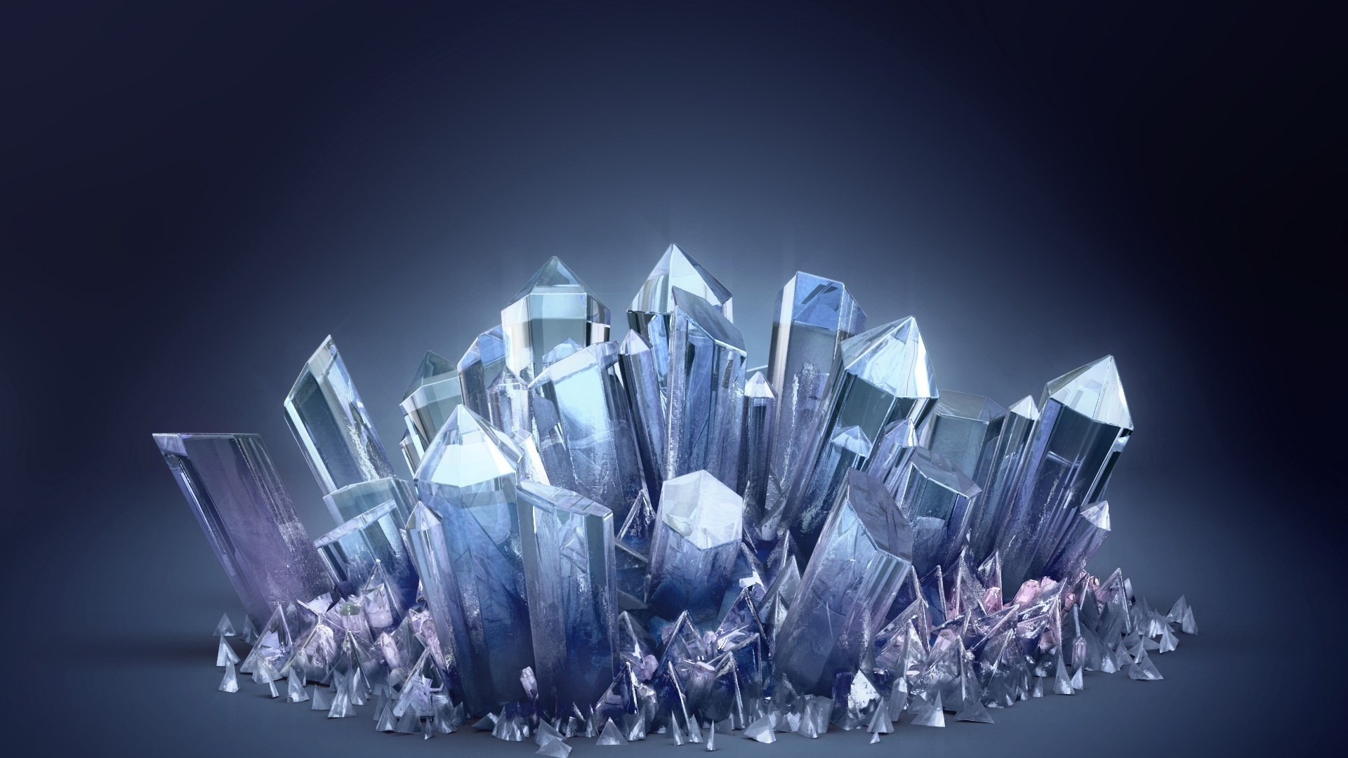 Много кристаллов разной формы 3д графика