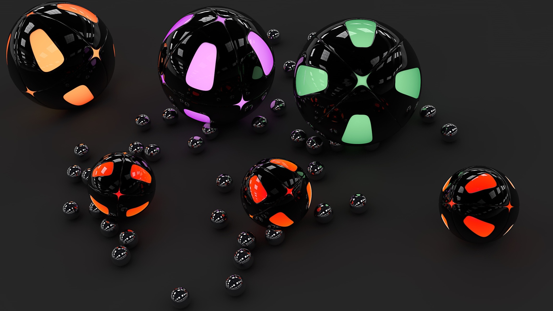 Разноцветные 3д шары на сером фоне 