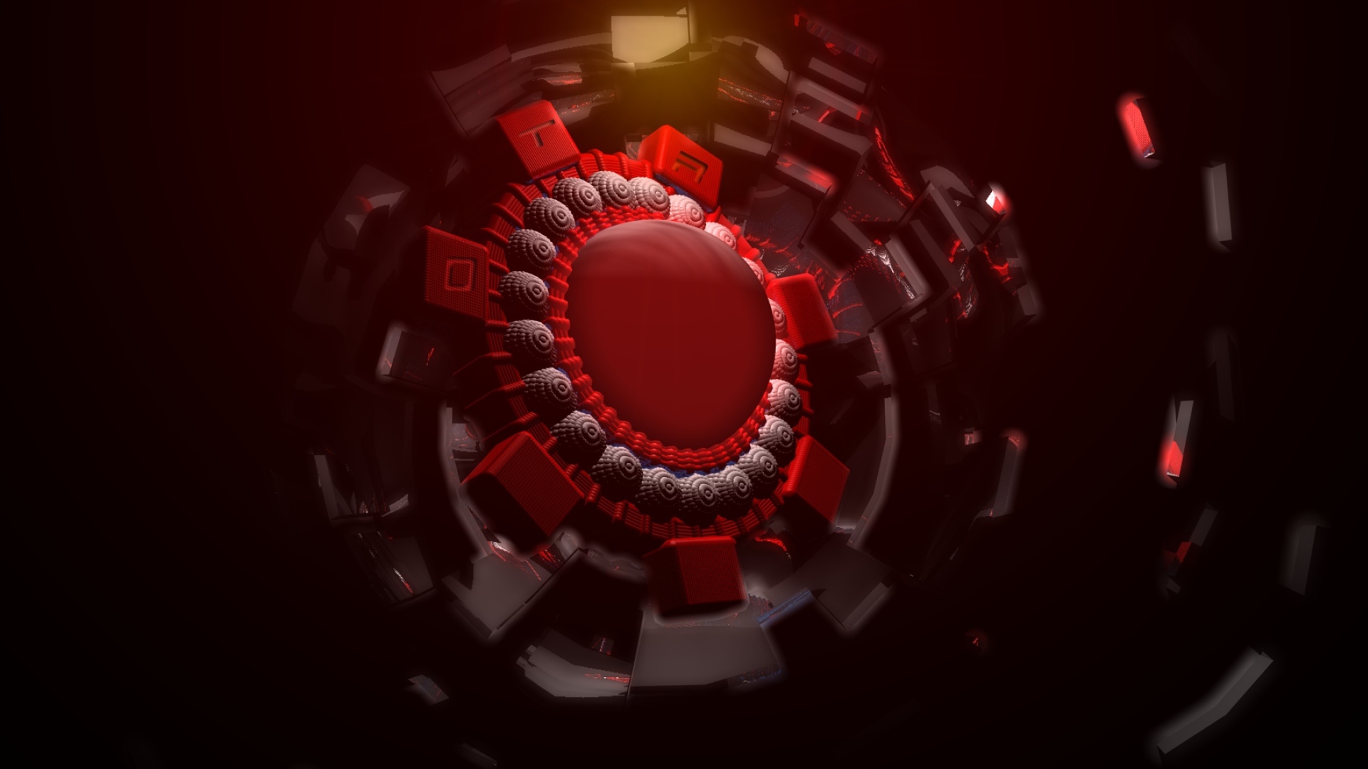 Red ball in a spiral defense, 3D graphics