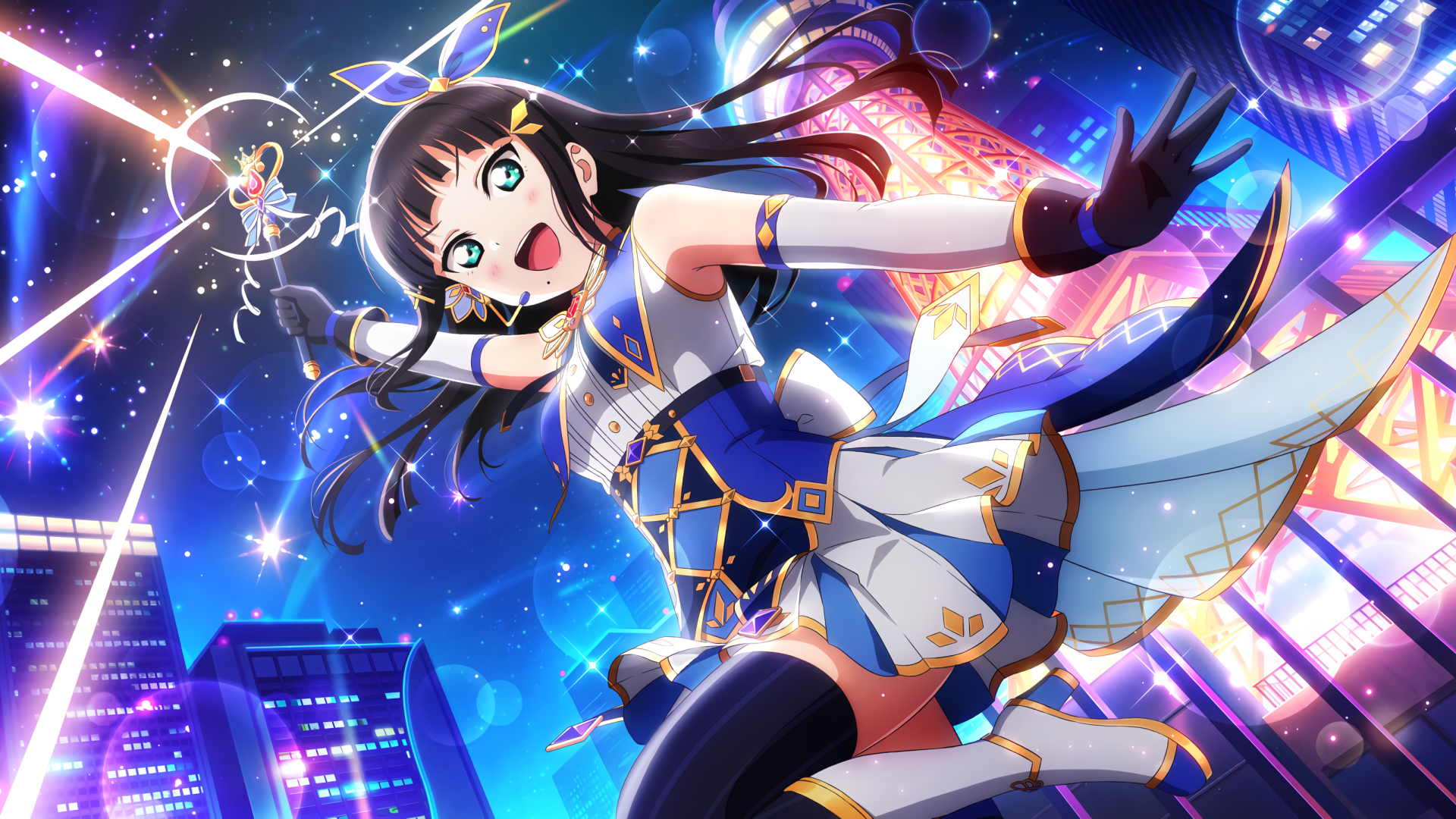 Девушка аниме с волшебной палочкой в руке