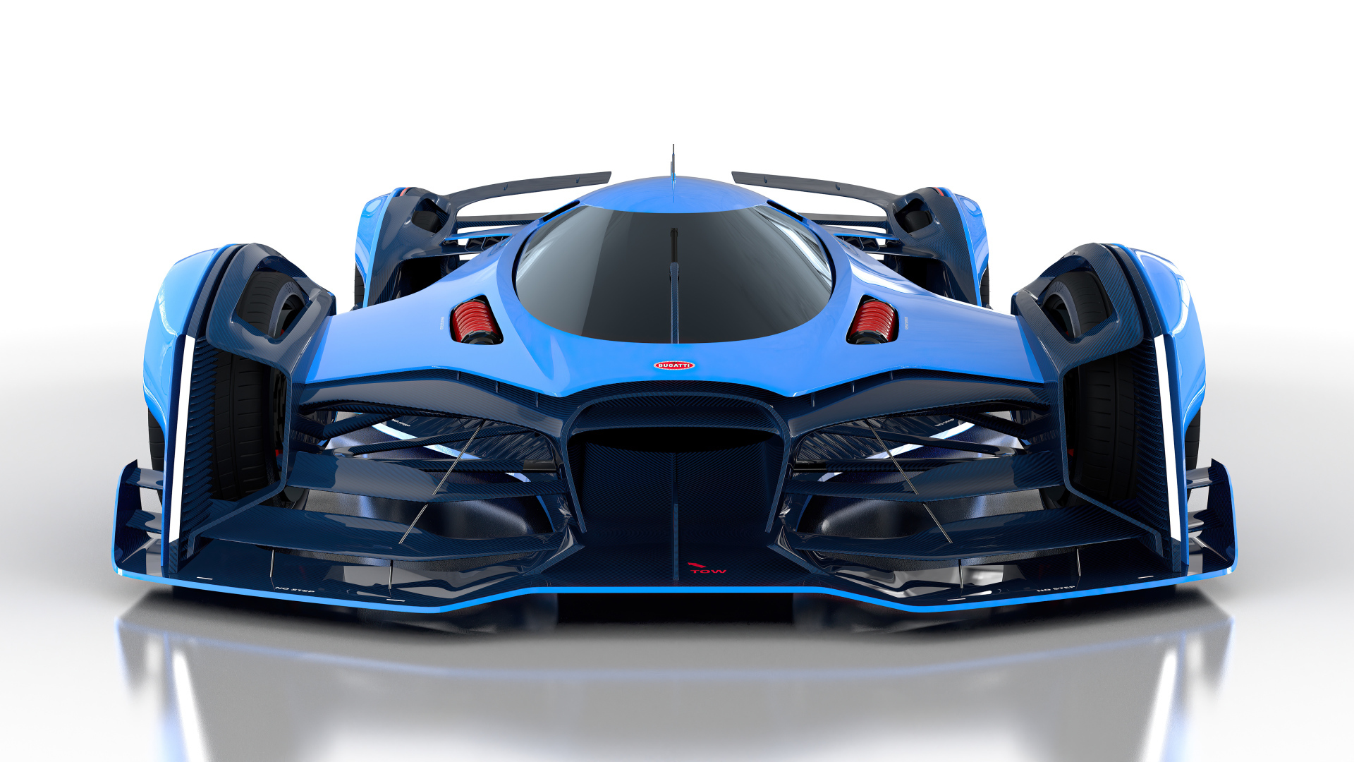Гоночный автомобиль Bugatti Vision Le Mans, 2021 года на белом фоне