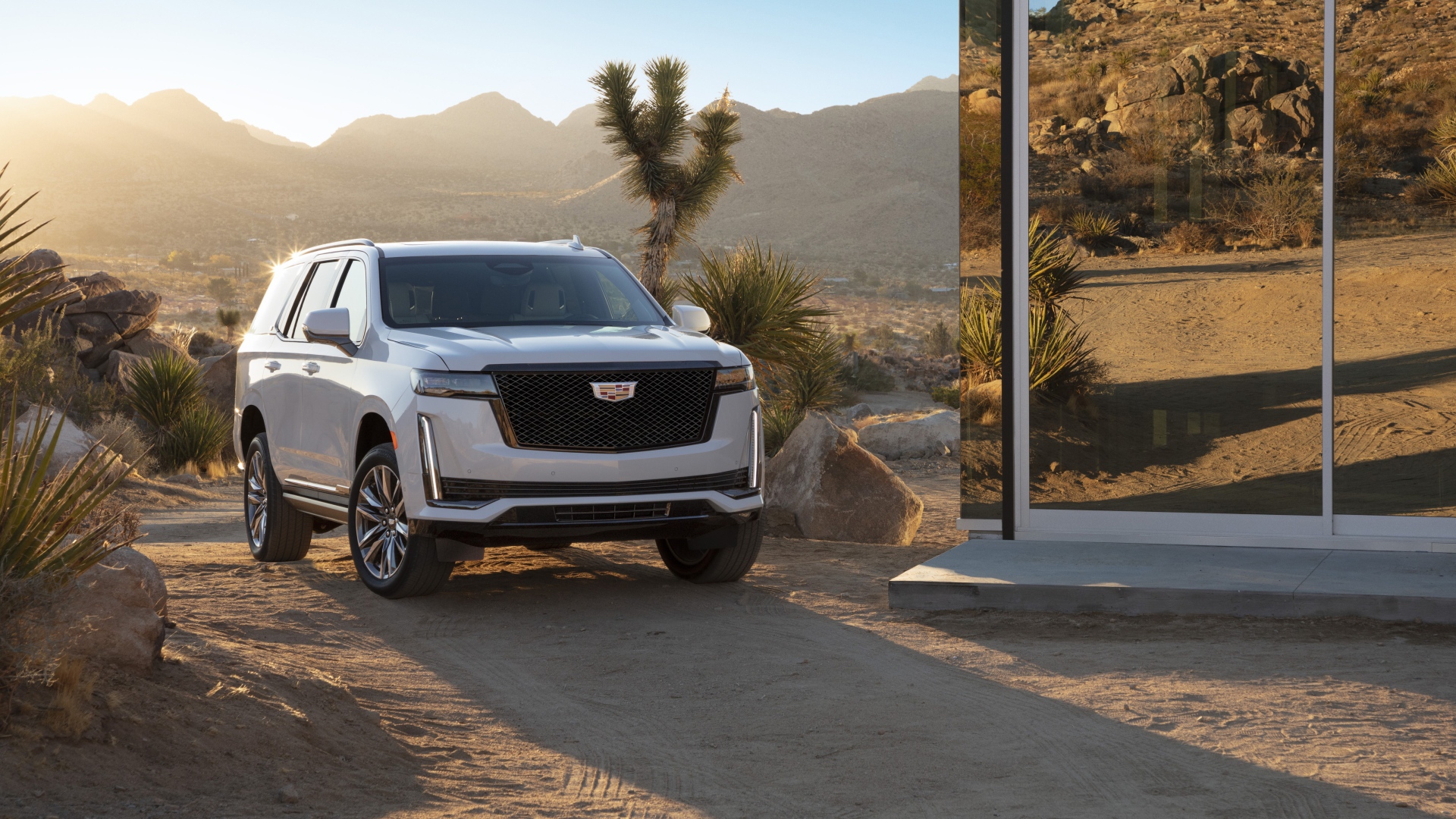 Внедорожник  Cadillac Escalade Platinum Sport, 2021 года у зеркального здания