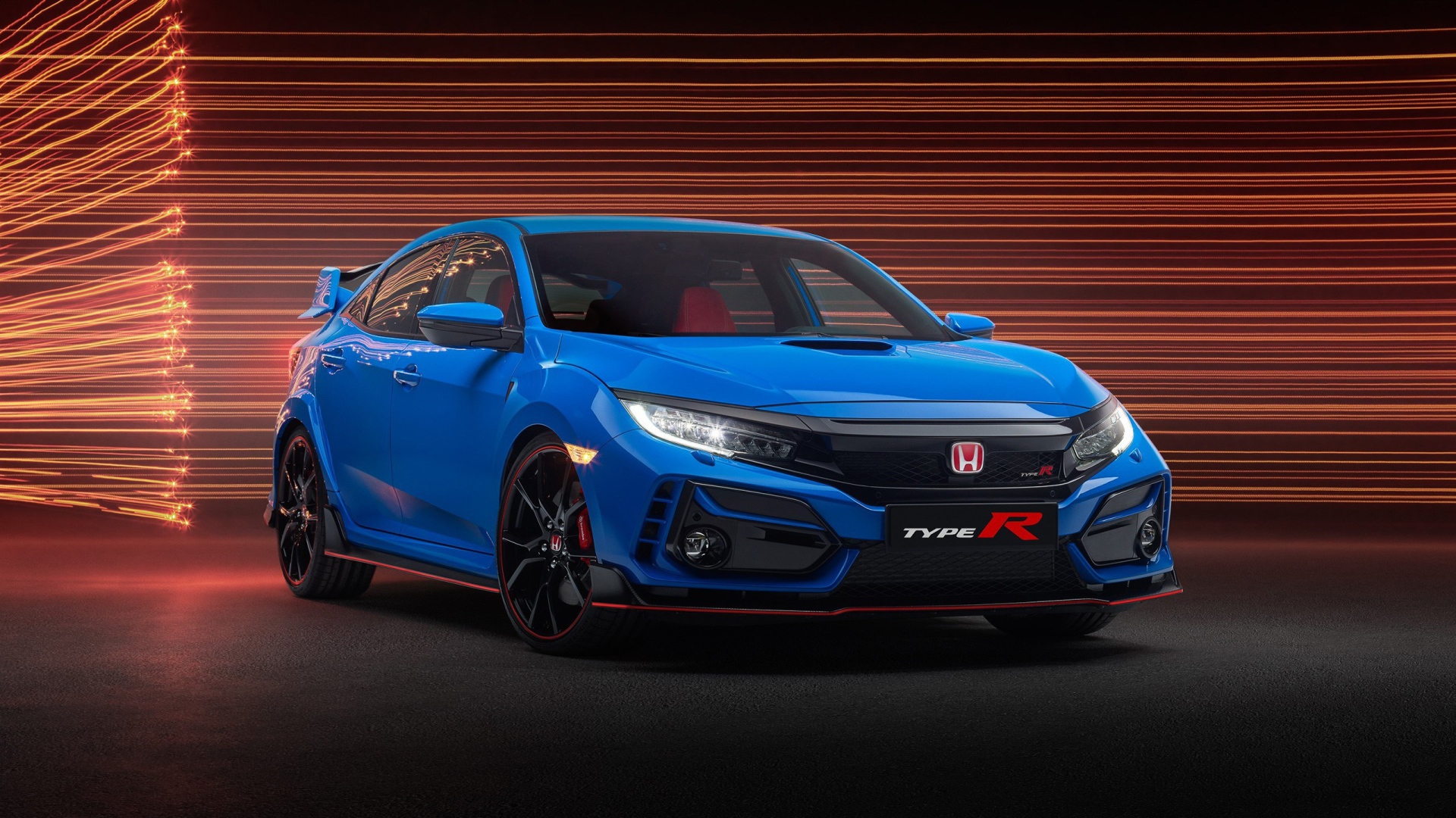 Голубой автомобиль Honda Civic Type R 2020 года 