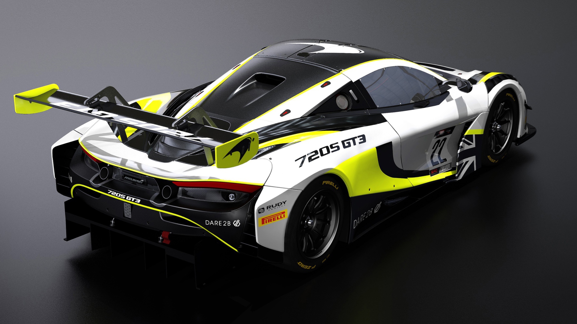 Гоночный автомобиль McLaren 720S GT3 2020 года вид сзади 