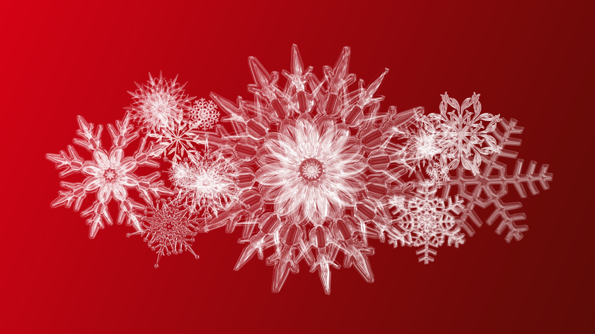 Красивые ледяные снежинки на красном фоне