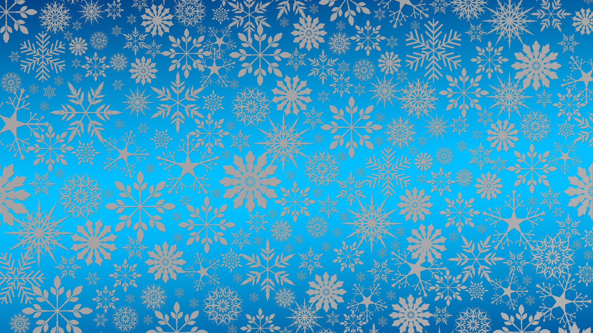Голубой фон с разными белыми снежинками