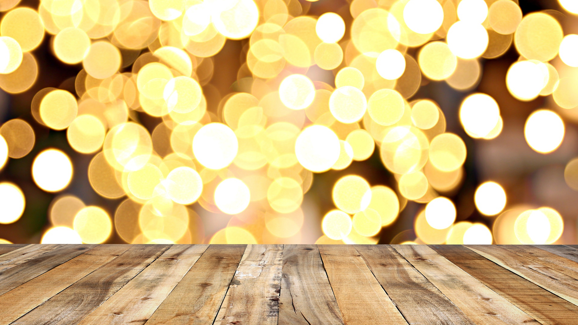 Wood planks and golden bokeh background