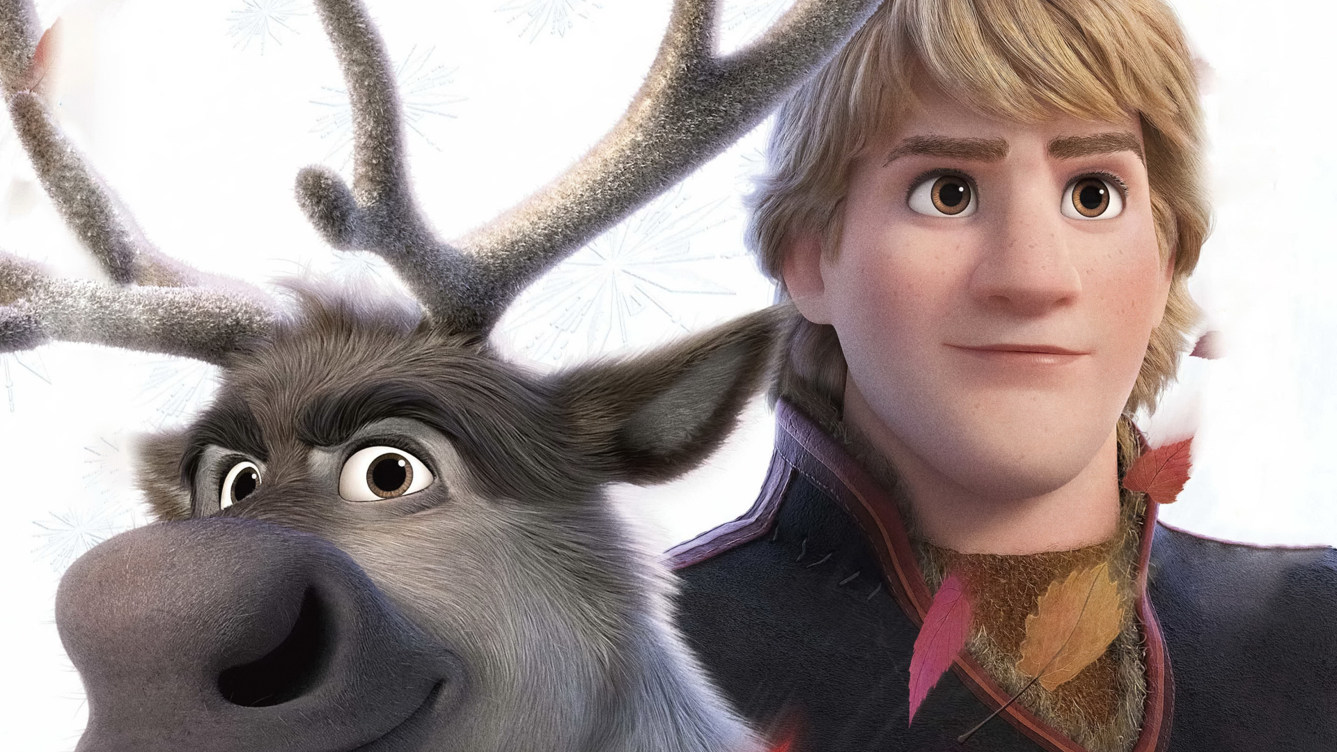 Персонажи Кристоф и Свен на белом фоне мультфильм Холодное сердце 2