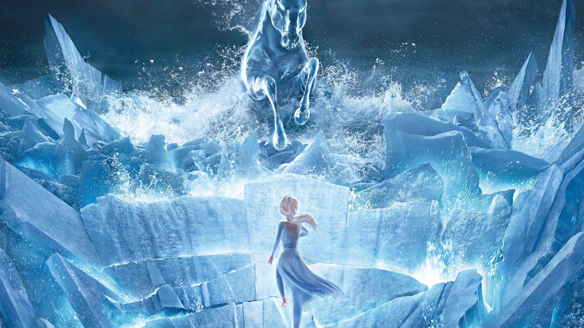 Elsa on an ice cliff with a horse
