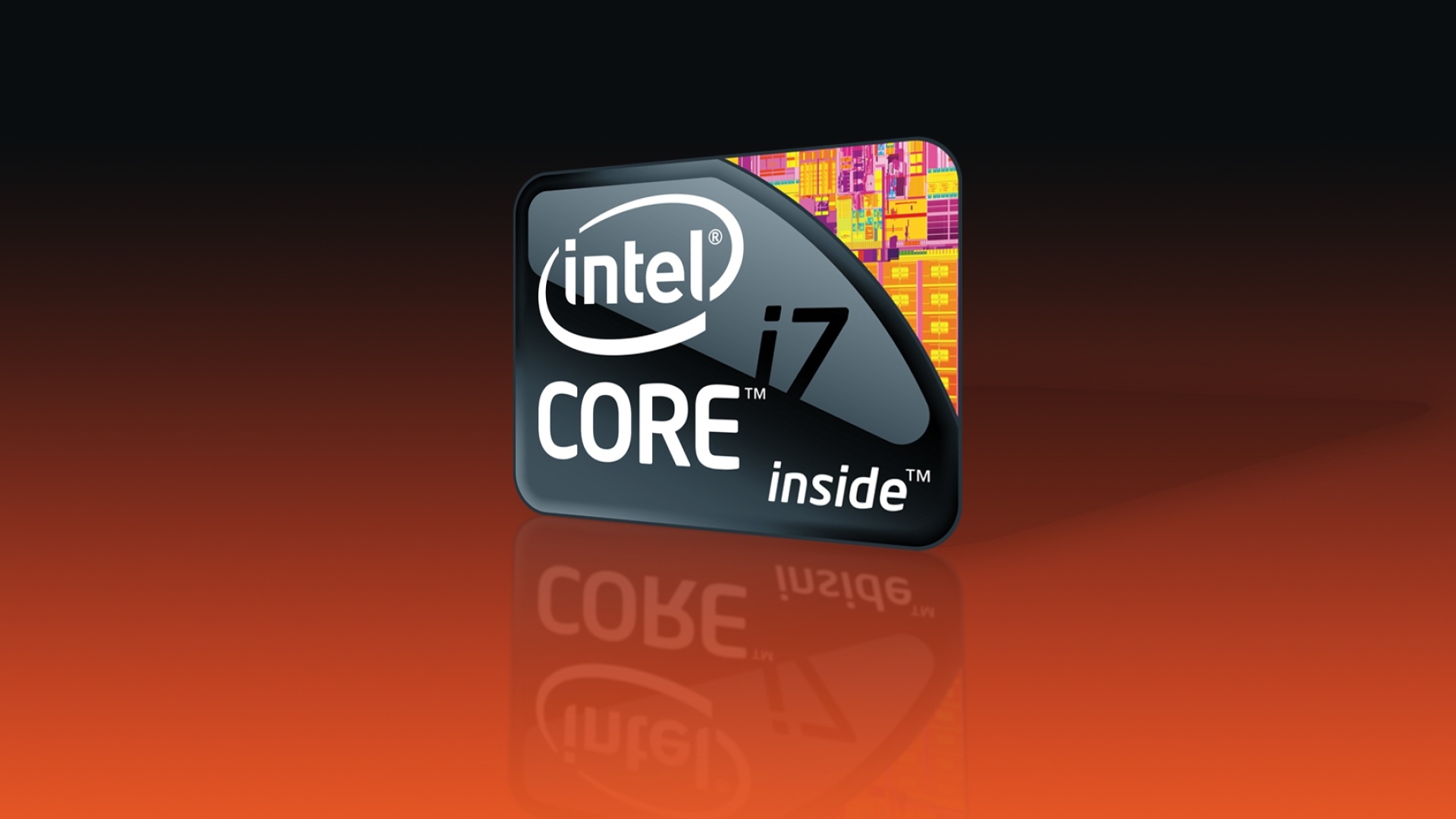 Значок процессора  intel на коричневом фоне