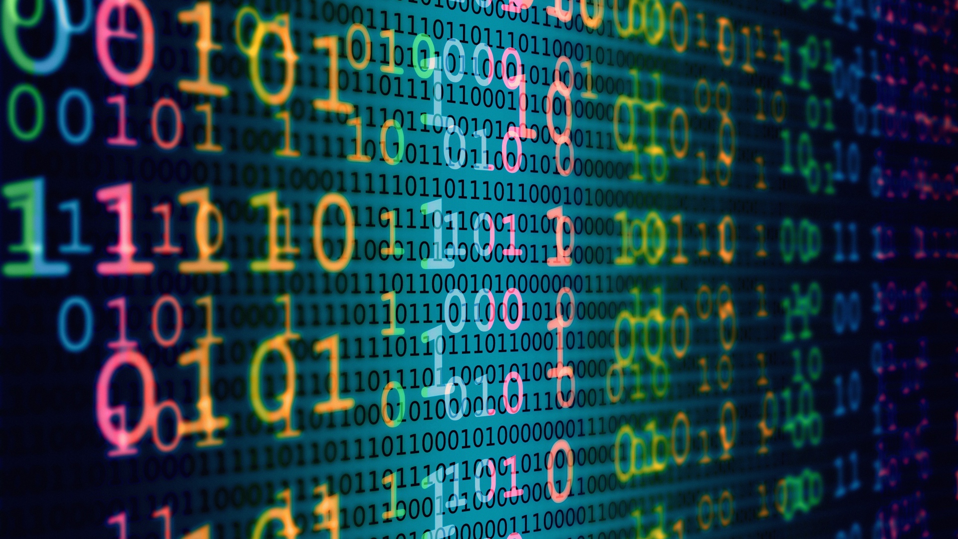 Много разноцветных цифр двоичный код