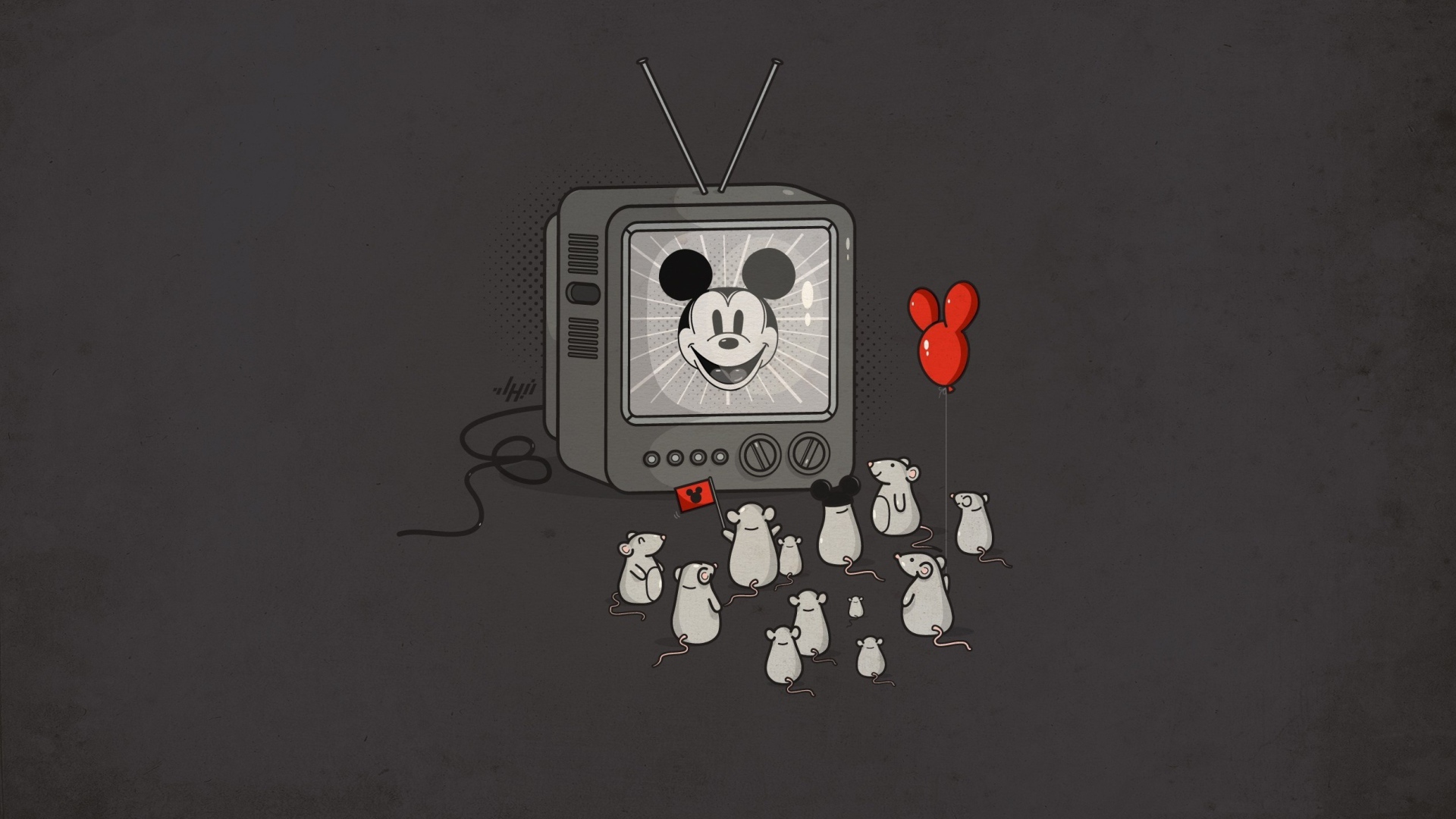 Мыши смотрят по телевизору мультфильм про Микки Мауса