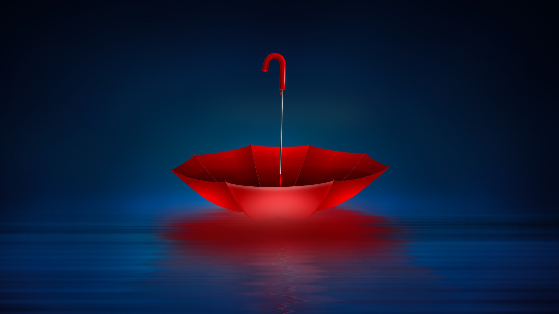 Красный перевернутый зонт в воде 
