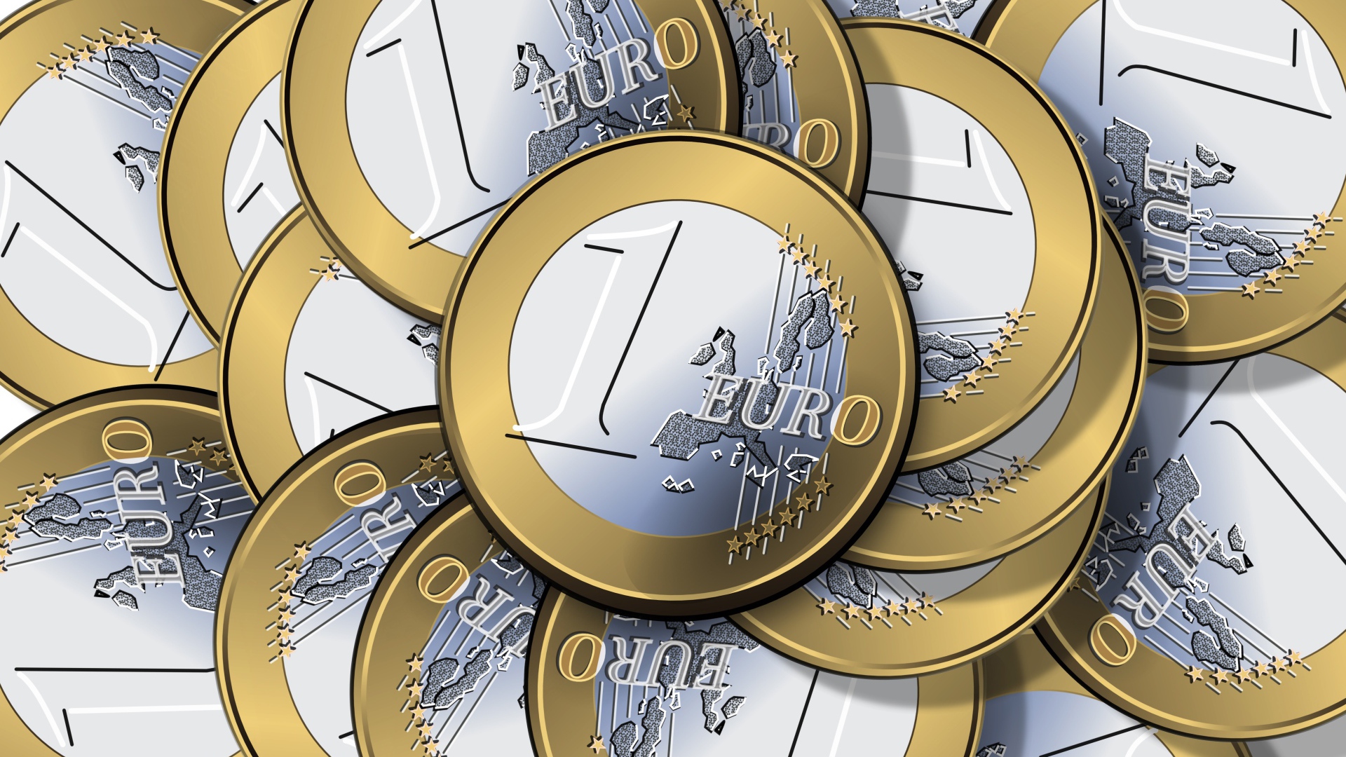 Много монет в один евро крупным планом 